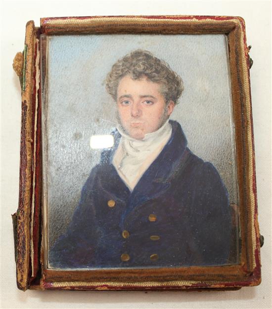 An early 19th century portrait miniature of a gentleman, 3 x 2.5in.